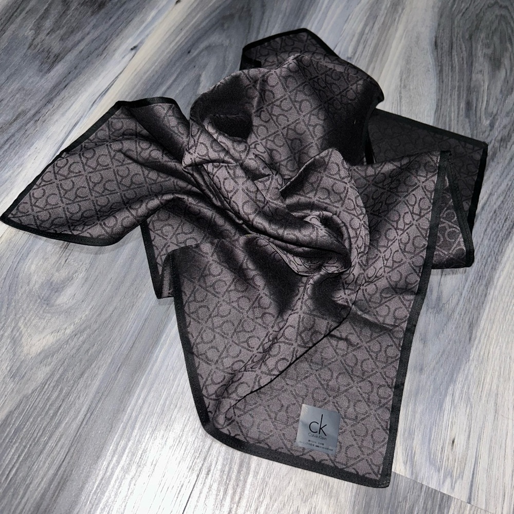 Calvin Klein Vintage Black CK All Over Print Cotton Handkerchief Scarf